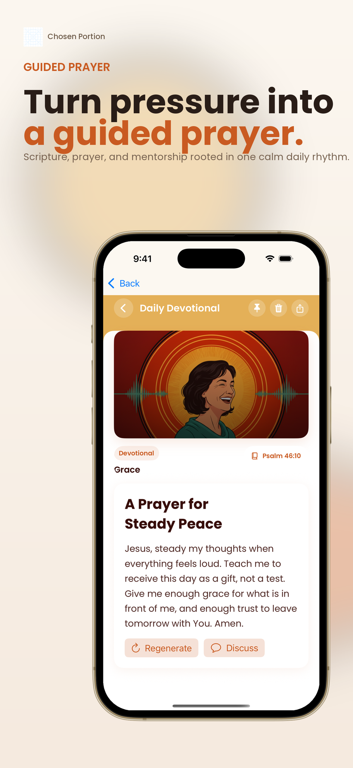 Chosen Portion guided prayer screen inside the app